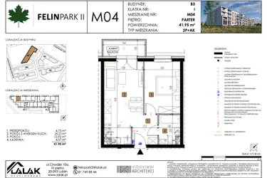 Rzut - Mieszkanie na sprzedaż 2 pokoje o powierzchni 41,95 m² - numer M04 w Felin Park II etap 2
