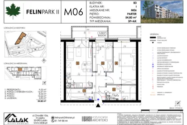 Rzut - Mieszkanie na sprzedaż 3 pokoje o powierzchni 54,8 m² - numer M06 w Felin Park II etap 2