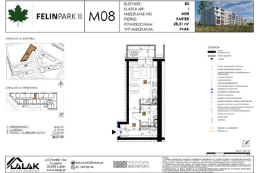 Rzut - Mieszkanie na sprzedaż 1 pokój o powierzchni 28,32 m² - numer M08 w Felin Park II etap 2