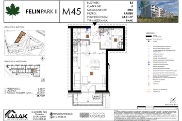 Rzut - Mieszkanie na sprzedaż 1 pokój o powierzchni 34,71 m² - numer M45 w Felin Park II etap 2