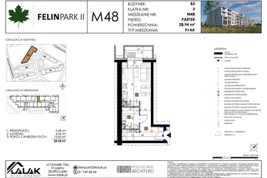 Rzut - Mieszkanie na sprzedaż 1 pokój o powierzchni 28,94 m² - numer M48 w Felin Park II etap 2