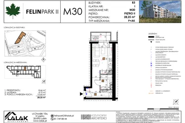 Rzut - Mieszkanie na sprzedaż 1 pokój o powierzchni 28,32 m² - numer M30 w Felin Park II etap 2