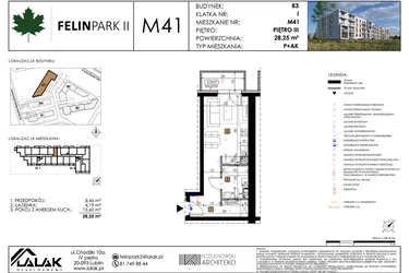 Rzut - Mieszkanie na sprzedaż 1 pokój o powierzchni 28,32 m² - numer M41 w Felin Park II etap 2