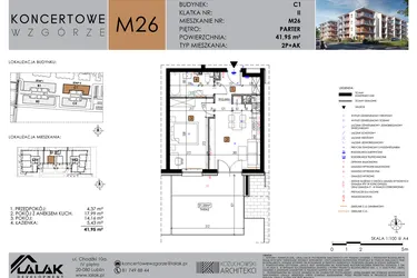 Rzut - Mieszkanie na sprzedaż 2 pokoje o powierzchni 41,95 m² - numer C1_M26/P w Koncertowe Wzgórze etap II