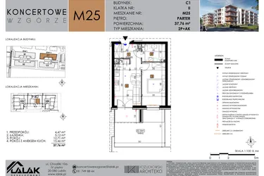 Rzut - Mieszkanie na sprzedaż 2 pokoje o powierzchni 37,76 m² - numer C1_M25/P w Koncertowe Wzgórze etap II