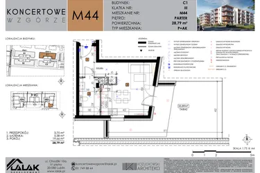Rzut - Mieszkanie na sprzedaż 1 pokój o powierzchni 28,79 m² - numer C1_M44/P w Koncertowe Wzgórze etap II