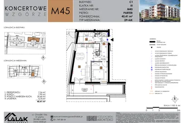 Rzut - Mieszkanie na sprzedaż 2 pokoje o powierzchni 40,41 m² - numer C1_M45/P w Koncertowe Wzgórze etap II
