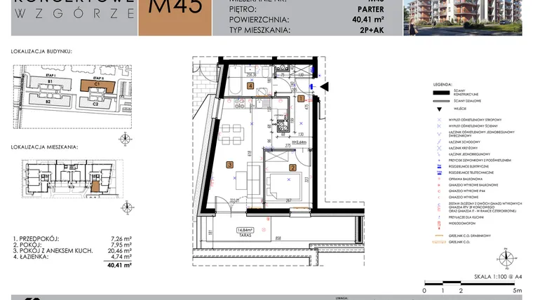 Rzut - Mieszkanie na sprzedaż 2 pokoje o powierzchni 40,41 m² - numer C1_M45/P w Koncertowe Wzgórze etap II