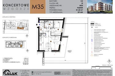 Rzut - Mieszkanie na sprzedaż 2 pokoje o powierzchni 41,25 m² - numer C2_M35/P w Koncertowe Wzgórze etap II