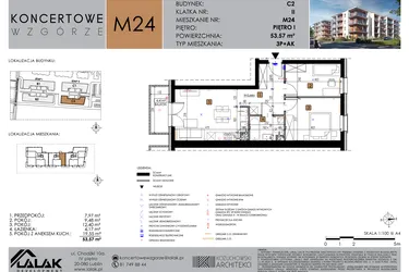 Rzut - Mieszkanie na sprzedaż 2 pokoje o powierzchni 53,57 m² - numer C2_M24/I w Koncertowe Wzgórze etap II