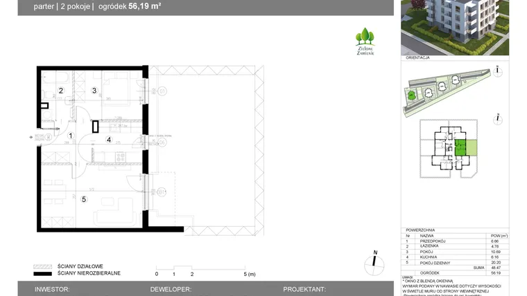 Rzut - Mieszkanie na sprzedaż 2 pokoje o powierzchni 48,47 m² - numer 13G.6 w Zielone Zamienie X