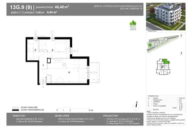 Rzut - Mieszkanie na sprzedaż 2 pokoje o powierzchni 46,49 m² - numer 13G.9 w Zielone Zamienie X