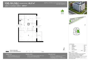 Rzut - Mieszkanie na sprzedaż 2 pokoje o powierzchni 48,27 m² - numer 13G.10 w Zielone Zamienie X