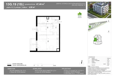Rzut - Mieszkanie na sprzedaż 2 pokoje o powierzchni 47,48 m² - numer 13G.19 w Zielone Zamienie X