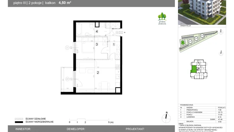 Rzut - Mieszkanie na sprzedaż 2 pokoje o powierzchni 47,48 m² - numer 13G.19 w Zielone Zamienie X