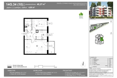 Rzut - Mieszkanie na sprzedaż 2 pokoje o powierzchni 48,27 m² - numer 14G.34 w Zielone Zamienie X