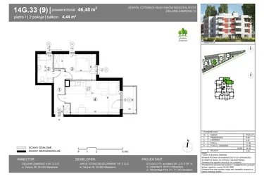 Rzut - Mieszkanie na sprzedaż 2 pokoje o powierzchni 46,49 m² - numer 14G.33 w Zielone Zamienie X
