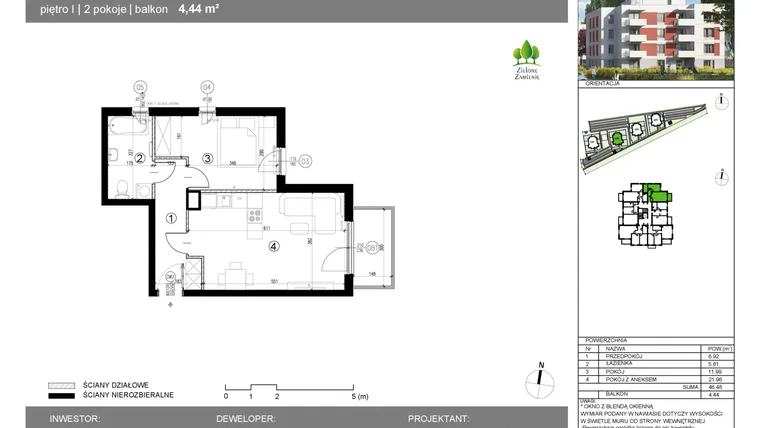 Rzut - Mieszkanie na sprzedaż 2 pokoje o powierzchni 46,49 m² - numer 14G.33 w Zielone Zamienie X