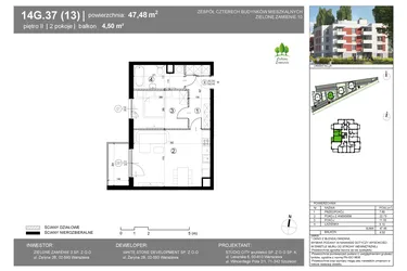 Rzut - Mieszkanie na sprzedaż 2 pokoje o powierzchni 47,48 m² - numer 14G.37 w Zielone Zamienie X