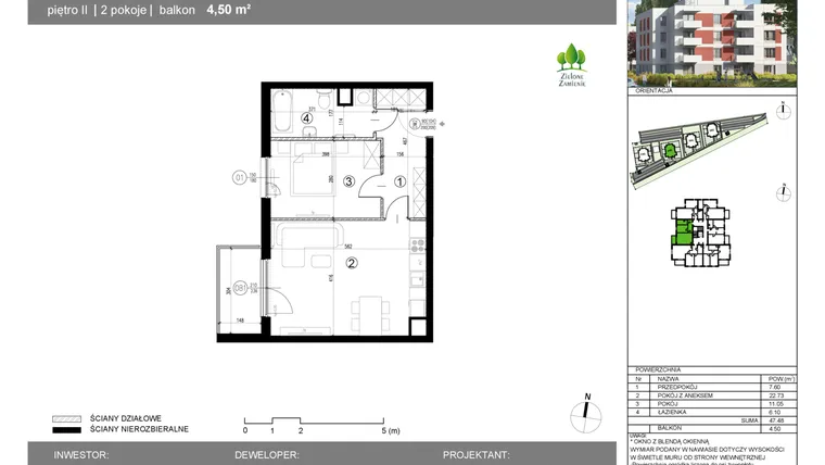 Rzut - Mieszkanie na sprzedaż 2 pokoje o powierzchni 47,48 m² - numer 14G.37 w Zielone Zamienie X