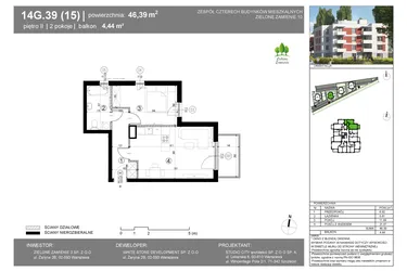 Rzut - Mieszkanie na sprzedaż 2 pokoje o powierzchni 46,4 m² - numer 14G.39 w Zielone Zamienie X
