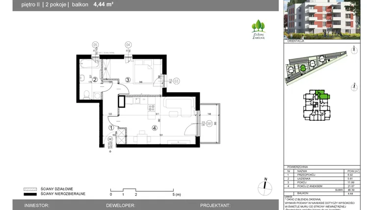 Rzut - Mieszkanie na sprzedaż 2 pokoje o powierzchni 46,4 m² - numer 14G.39 w Zielone Zamienie X