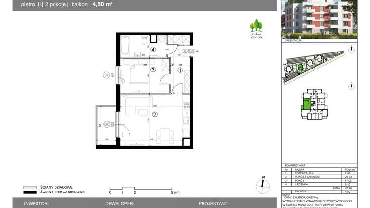 Rzut - Mieszkanie na sprzedaż 2 pokoje o powierzchni 47,48 m² - numer 14G.43 w Zielone Zamienie X