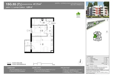 Rzut - Mieszkanie na sprzedaż 2 pokoje o powierzchni 47,73 m² - numer 15G.55 w Zielone Zamienie X