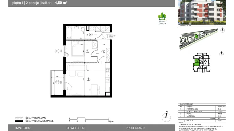 Rzut - Mieszkanie na sprzedaż 2 pokoje o powierzchni 47,73 m² - numer 15G.55 w Zielone Zamienie X