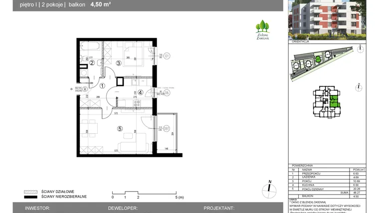 Rzut - Mieszkanie na sprzedaż 2 pokoje o powierzchni 48,27 m² - numer 15G.58 w Zielone Zamienie X