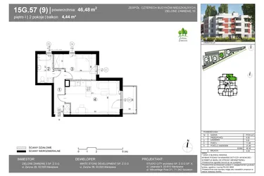 Rzut - Mieszkanie na sprzedaż 2 pokoje o powierzchni 46,49 m² - numer 15G.57 w Zielone Zamienie X