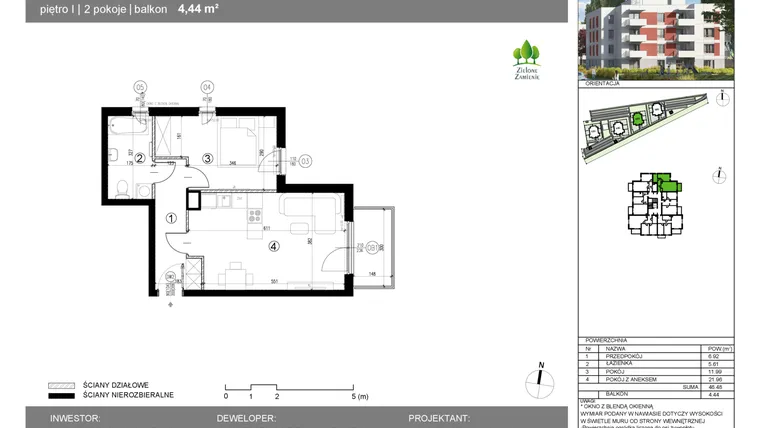 Rzut - Mieszkanie na sprzedaż 2 pokoje o powierzchni 46,49 m² - numer 15G.57 w Zielone Zamienie X