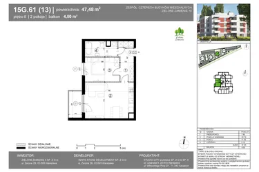 Rzut - Mieszkanie na sprzedaż 2 pokoje o powierzchni 47,48 m² - numer 15G.61 w Zielone Zamienie X