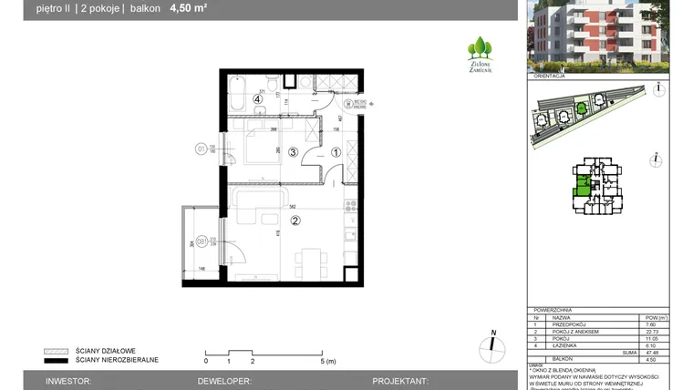 Rzut - Mieszkanie na sprzedaż 2 pokoje o powierzchni 47,48 m² - numer 15G.61 w Zielone Zamienie X