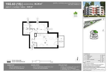 Rzut - Mieszkanie na sprzedaż 2 pokoje o powierzchni 46,4 m² - numer 15G.63 w Zielone Zamienie X