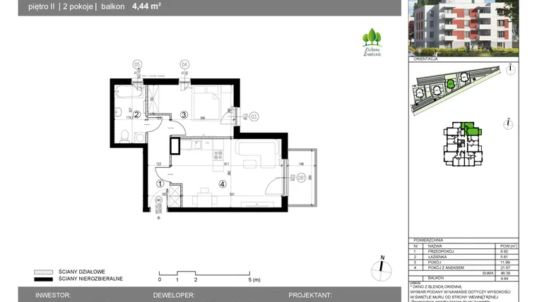 Rzut - Mieszkanie na sprzedaż 2 pokoje o powierzchni 46,4 m² - numer 15G.63 w Zielone Zamienie X