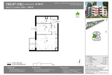 Rzut - Mieszkanie na sprzedaż 2 pokoje o powierzchni 47,48 m² - numer 15G.67 w Zielone Zamienie X