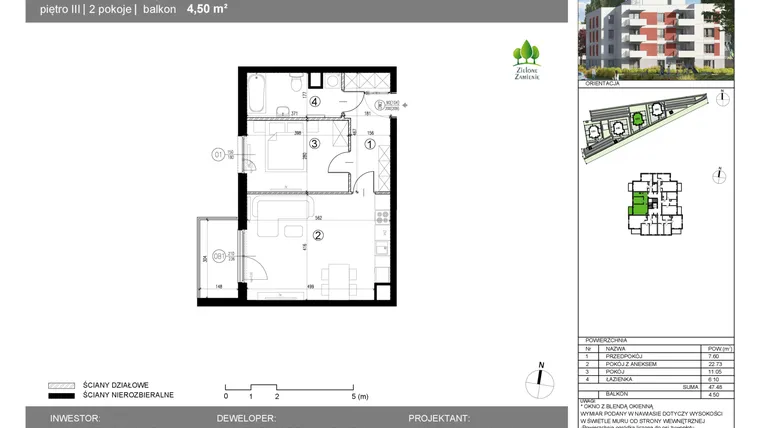 Rzut - Mieszkanie na sprzedaż 2 pokoje o powierzchni 47,48 m² - numer 15G.67 w Zielone Zamienie X