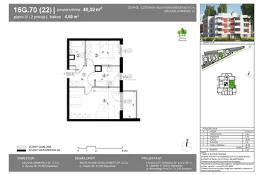 Rzut - Mieszkanie na sprzedaż 2 pokoje o powierzchni 48,02 m² - numer 15G.70 w Zielone Zamienie X