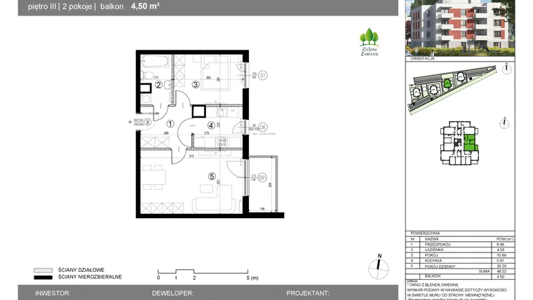 Rzut - Mieszkanie na sprzedaż 2 pokoje o powierzchni 48,02 m² - numer 15G.70 w Zielone Zamienie X