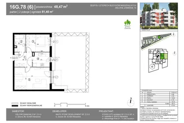 Rzut - Mieszkanie na sprzedaż 2 pokoje o powierzchni 48,47 m² - numer 16G.78 w Zielone Zamienie X