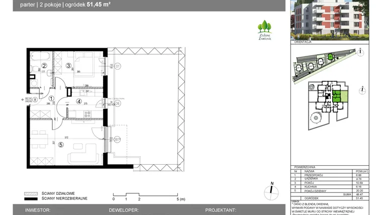 Rzut - Mieszkanie na sprzedaż 2 pokoje o powierzchni 48,47 m² - numer 16G.78 w Zielone Zamienie X
