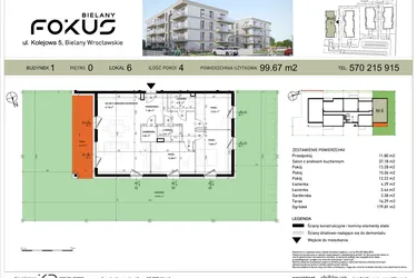 Rzut - Mieszkanie na sprzedaż 4 pokoje o powierzchni 99,67 m² - numer I.6 w Fokus Bielany