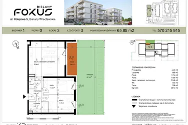 Rzut - Mieszkanie na sprzedaż 3 pokoje o powierzchni 65,85 m² - numer I.3 w Fokus Bielany