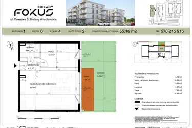 Rzut - Mieszkanie na sprzedaż 2 pokoje o powierzchni 55,16 m² - numer I.4 w Fokus Bielany