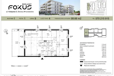Rzut - Mieszkanie na sprzedaż 4 pokoje o powierzchni 99,66 m² - numer I.9 w Fokus Bielany