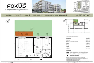 Rzut - Mieszkanie na sprzedaż 3 pokoje o powierzchni 63,88 m² - numer II.5 w Fokus Bielany