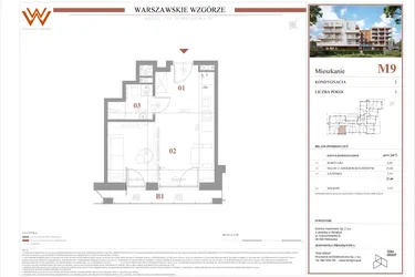 Rzut - Mieszkanie na sprzedaż 1 pokój o powierzchni 27,49 m² - numer M9 w Warszawskie Wzgórze