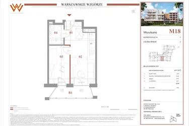Rzut - Mieszkanie na sprzedaż 2 pokoje o powierzchni 31,56 m² - numer M18 w Warszawskie Wzgórze