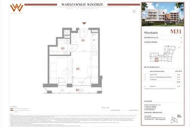 Rzut - Mieszkanie na sprzedaż 1 pokój o powierzchni 27,49 m² - numer M31 w Warszawskie Wzgórze